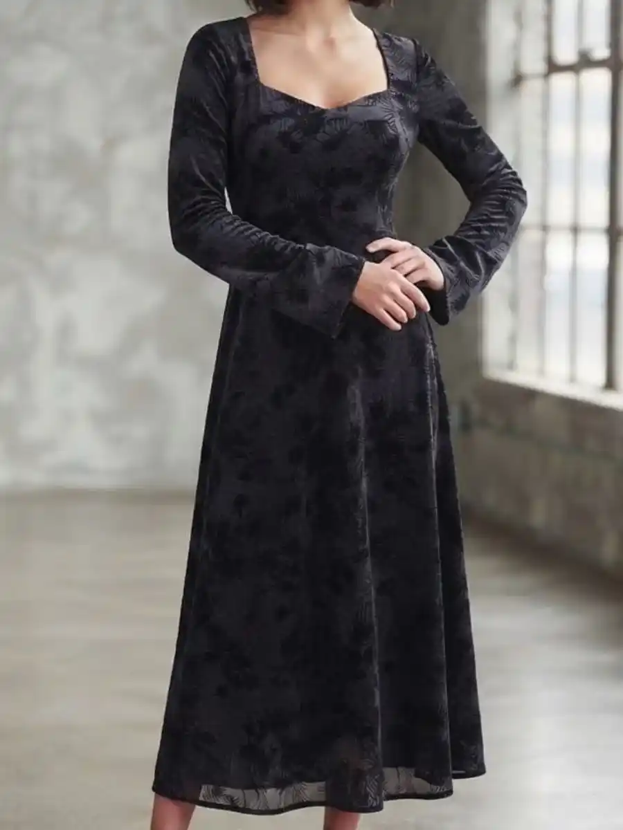 ModaFesta -ethereal-black-floral-devore-midi-dres