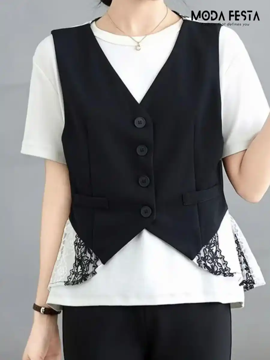 Elegant Lace Waistcoat Top