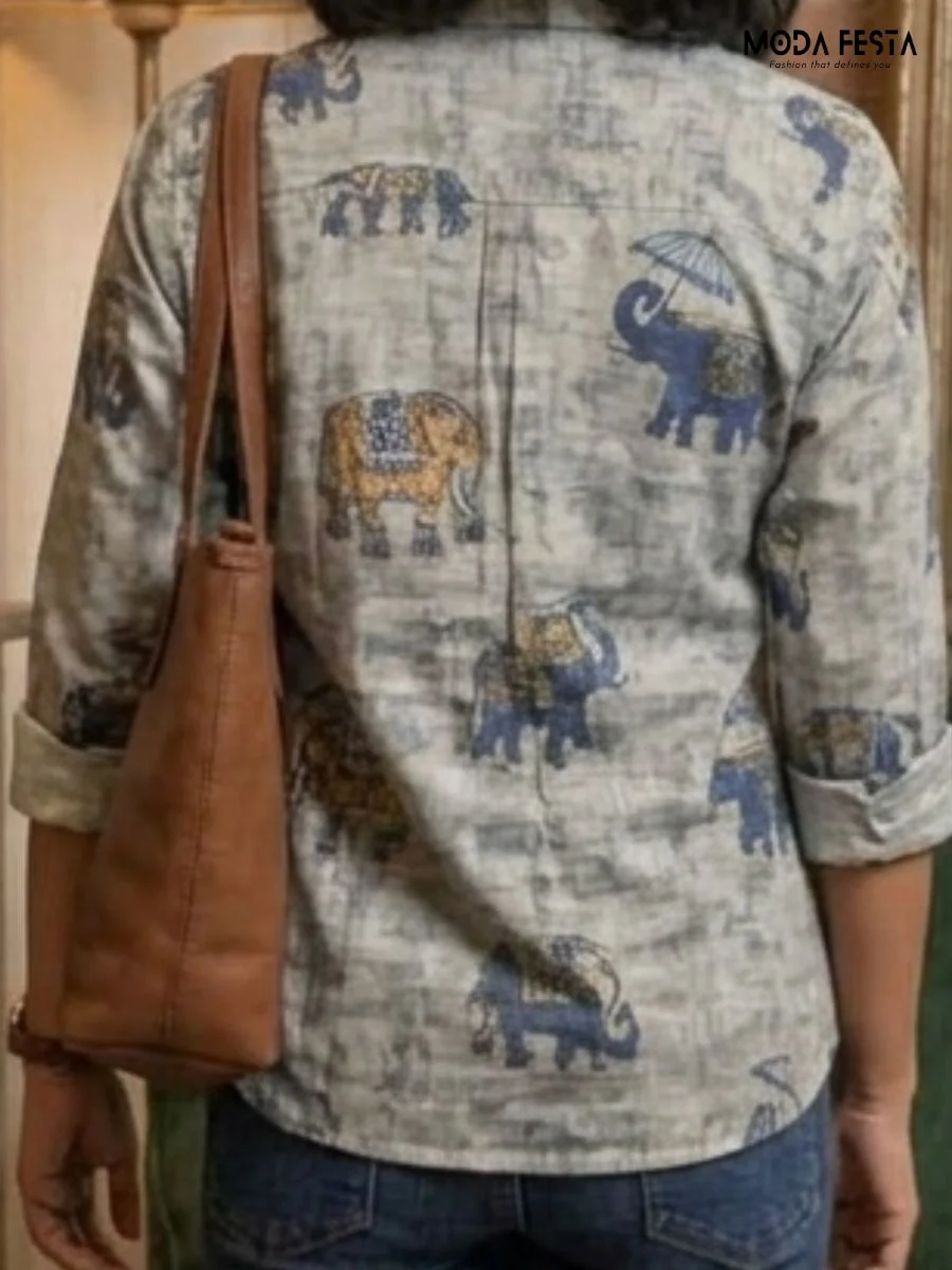 ModaFesta -elephant-and-umbrella-print-shirt
