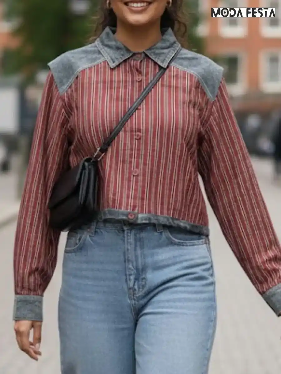 ModaFesta -stripe-cotton-shirt-with-denim-rust