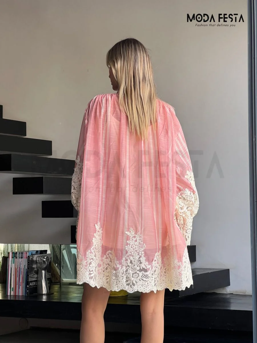 ModaFesta -lace-edge-tie-mini-dress-pink