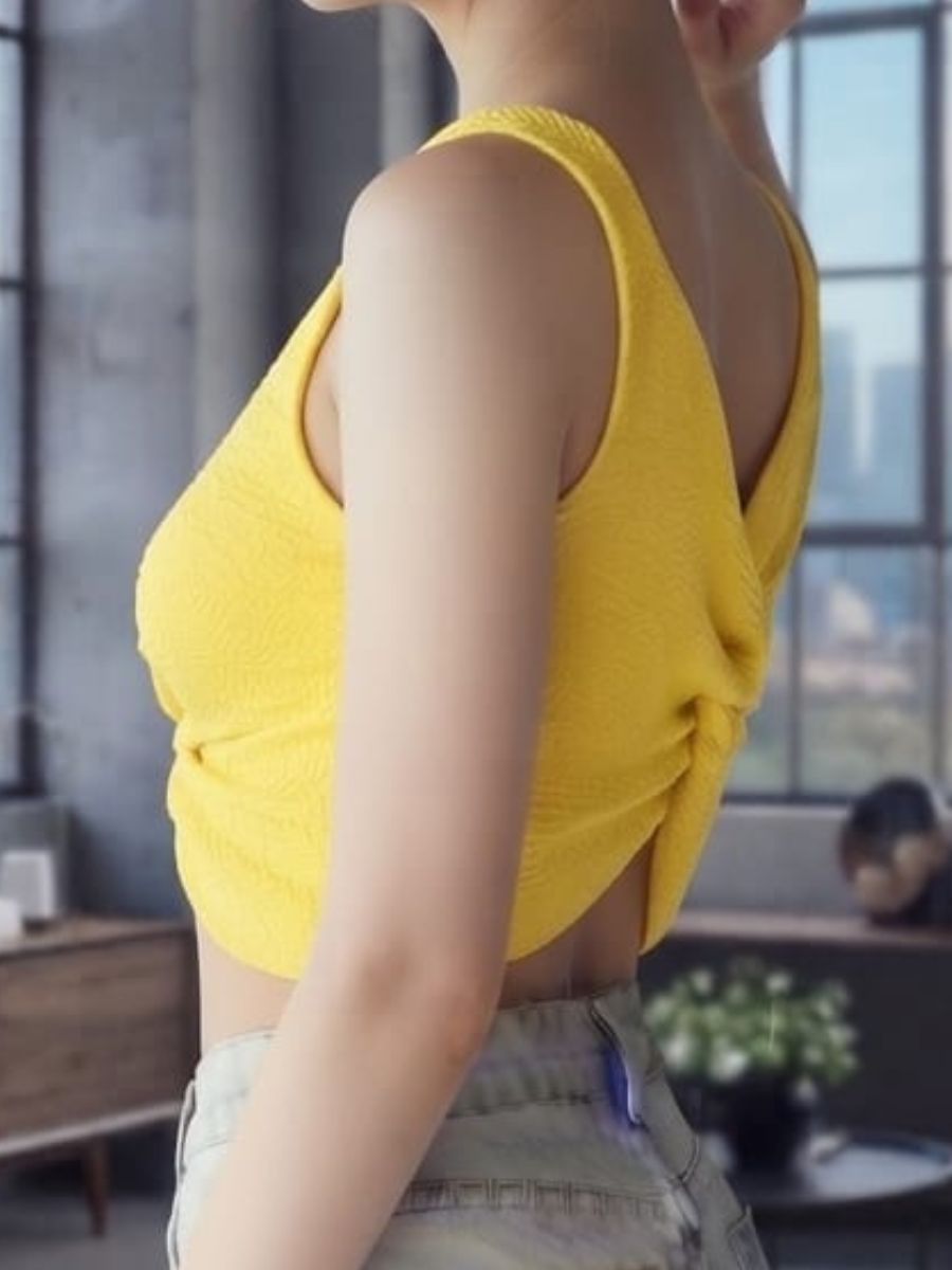 ModaFesta -sunshine-yellow-ribbed-knit-twist-back-tank-top