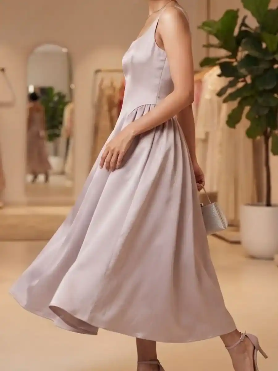 ModaFesta -elegant-square-neck-satin-midi-dress