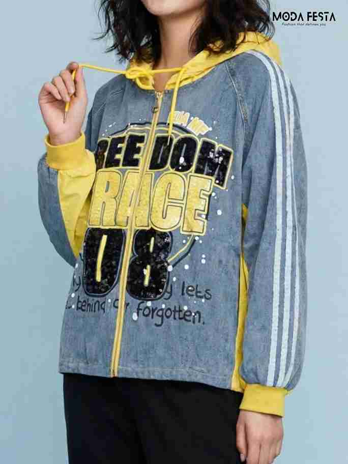 ModaFesta -graphic-sequined-hooded-denim-jacket