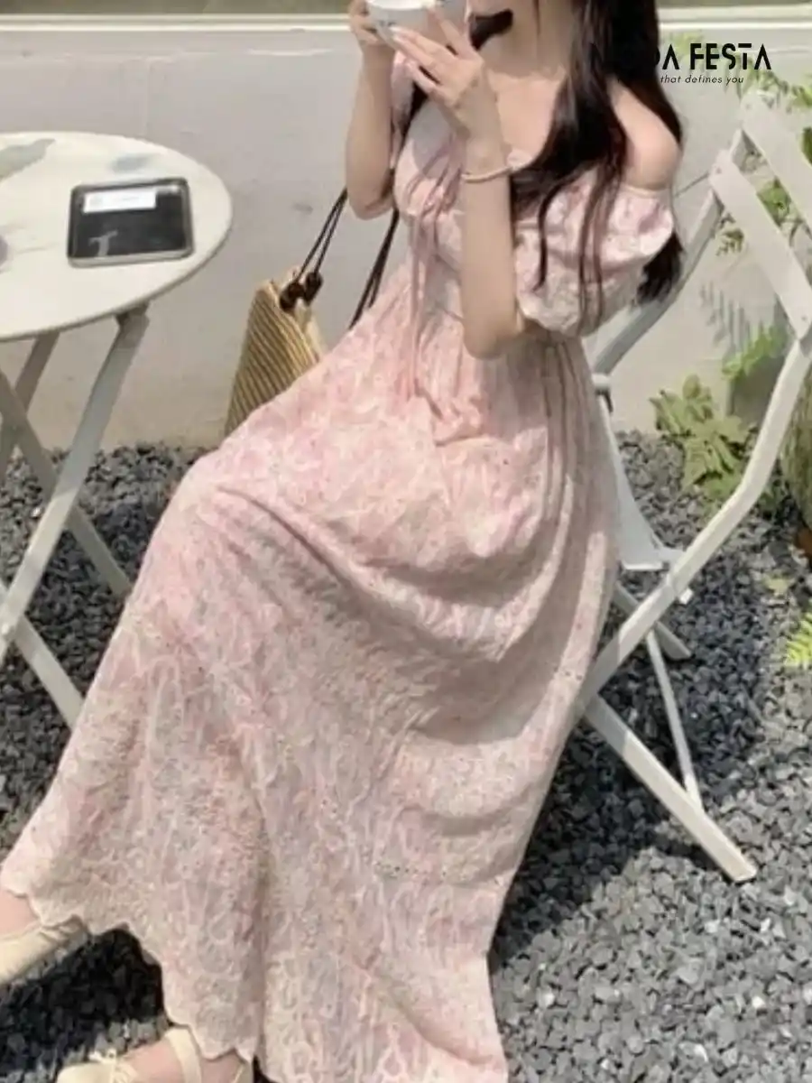 ModaFesta -style-embroidered-puff-slevees-dress-pink