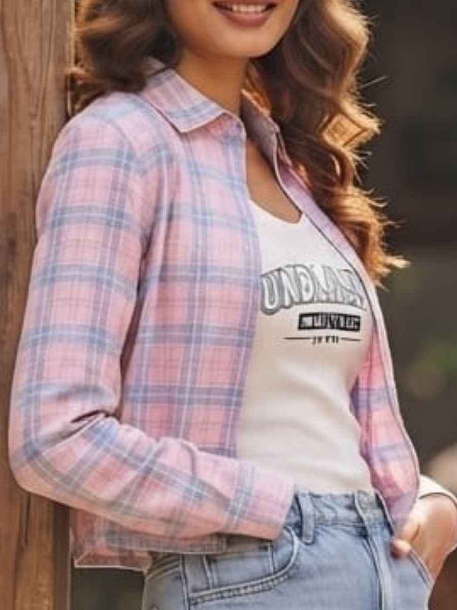 ModaFesta -pastel-plaid-layered-crop-shirt-inner-tank