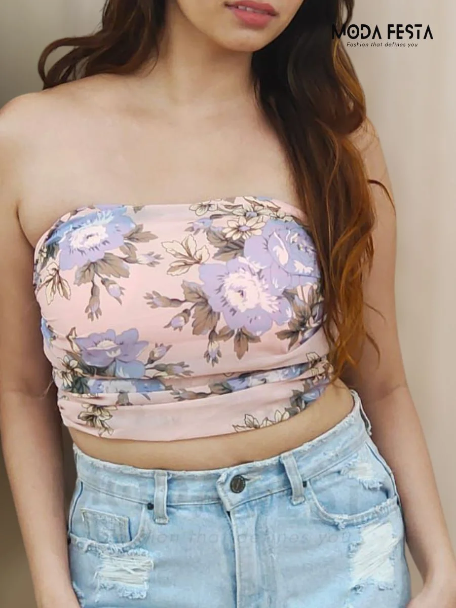 ModaFesta -stylish-floral-print-tube-top-pink