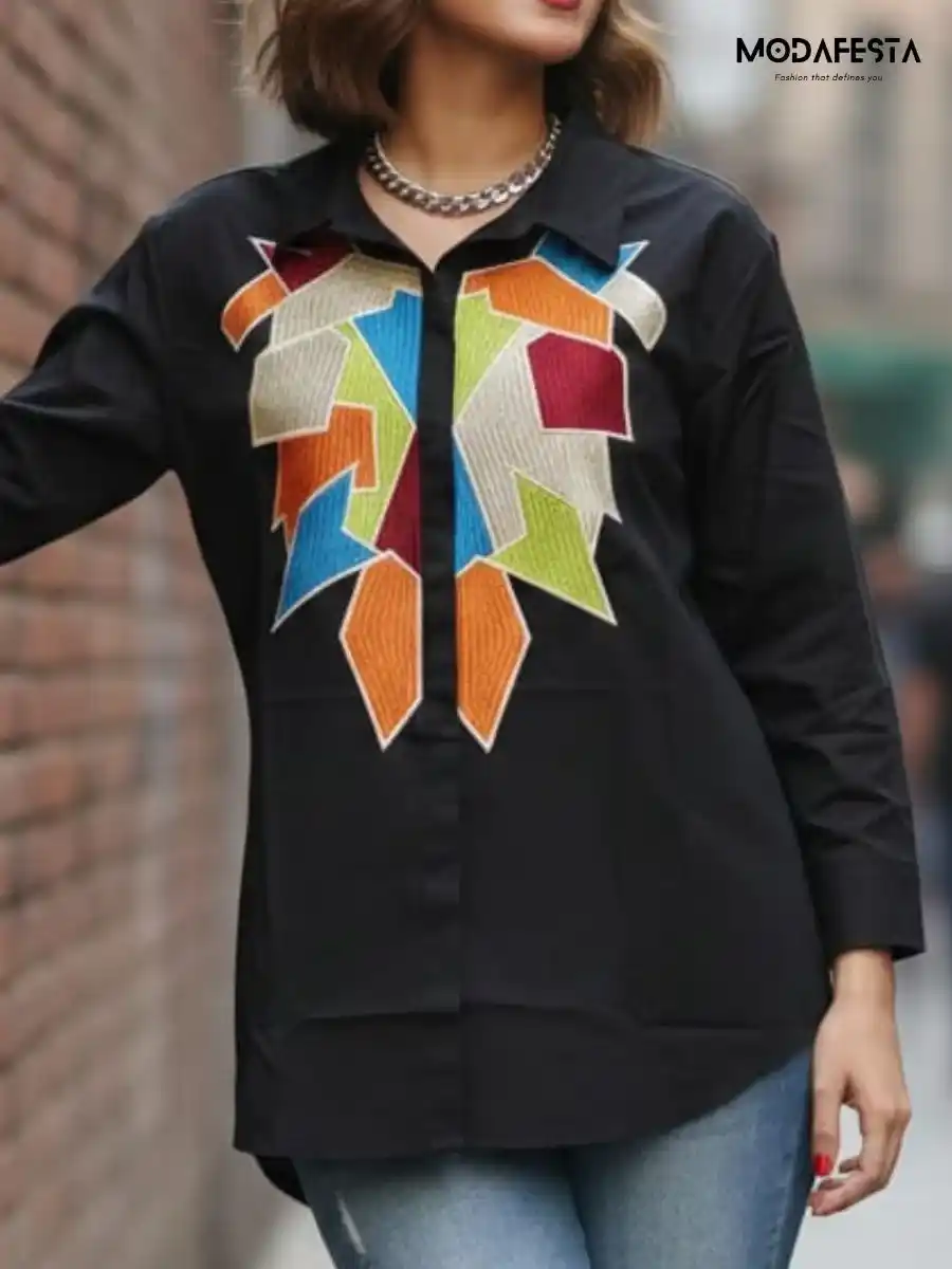 ModaFesta -geometric-handcrafted-cotton-shirt-black