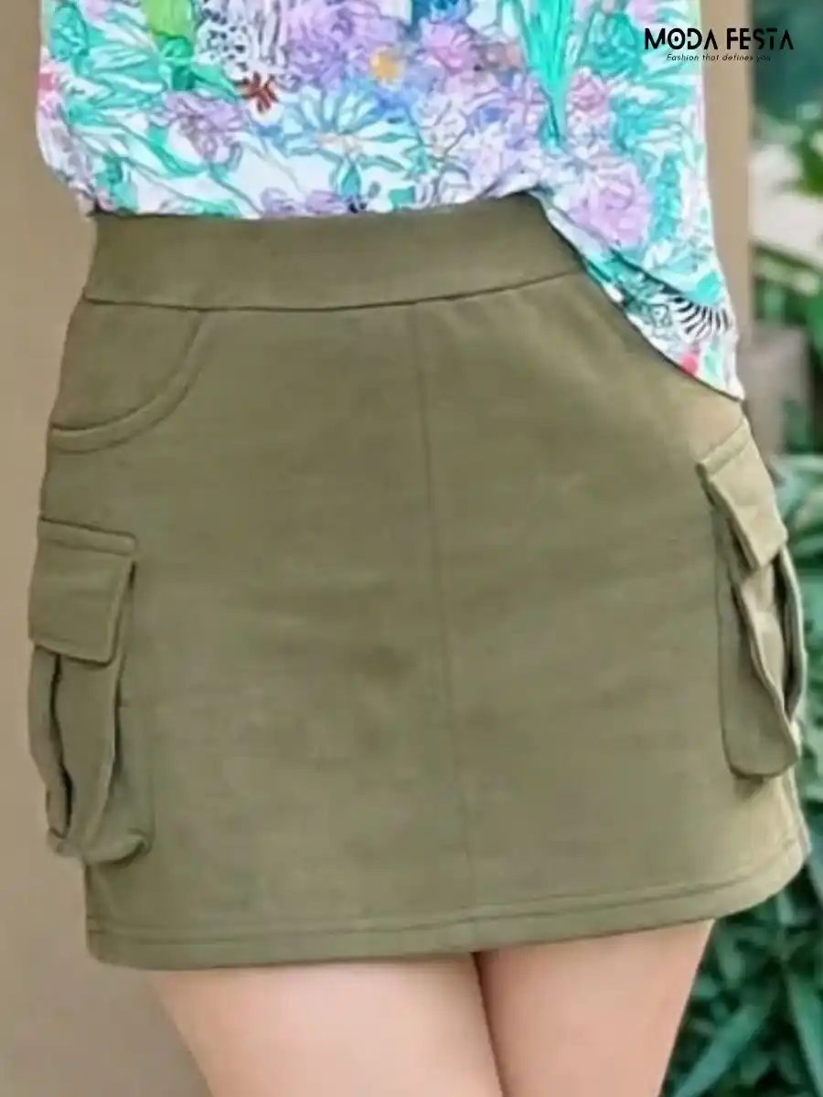 ModaFesta -olive-green-skirt-short
