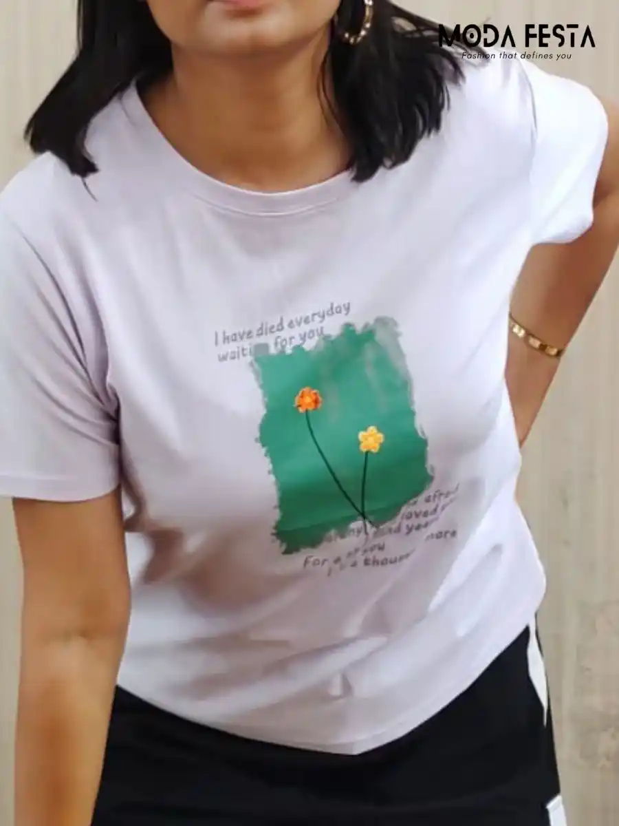 ModaFesta -minimal-printed-lilac-tshirt-for-women