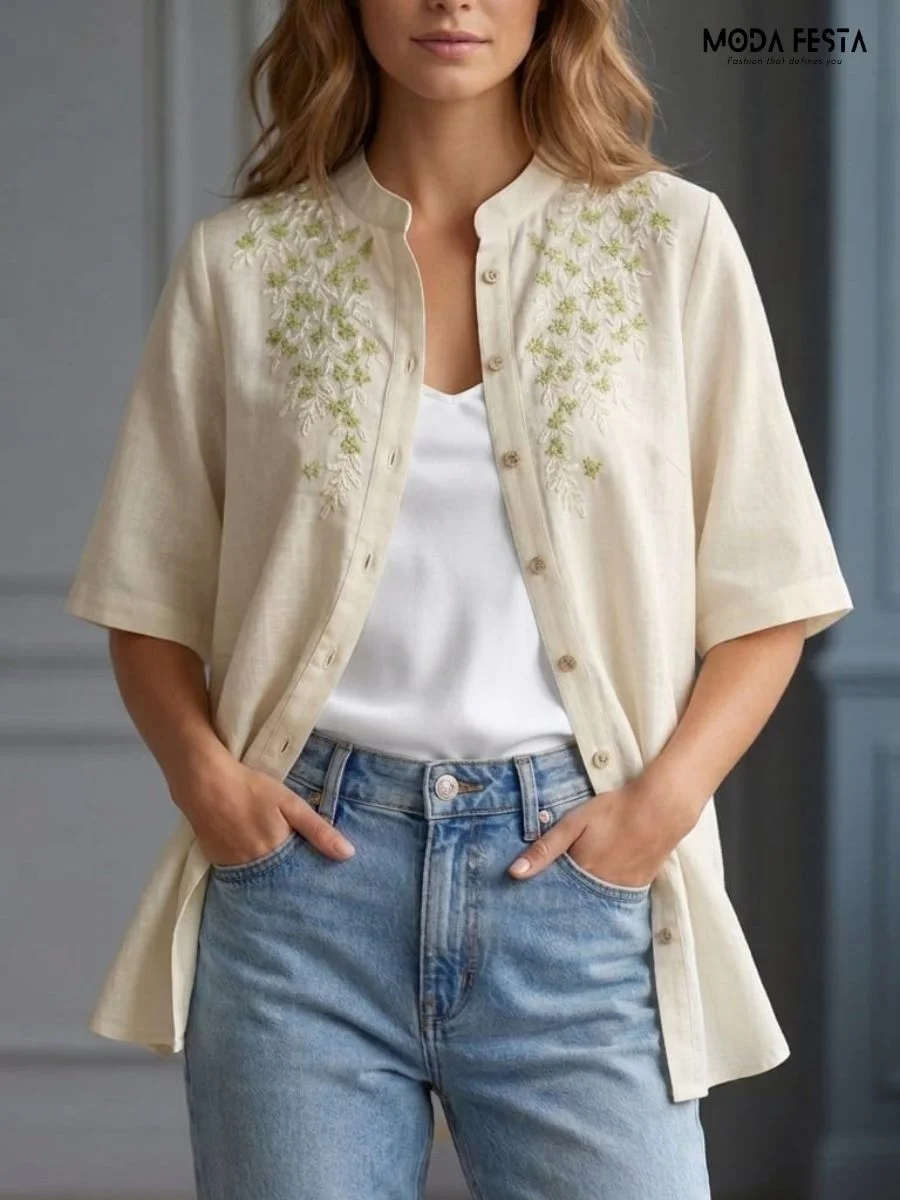 ModaFesta -embroidered-cotton-shirt-beige-4