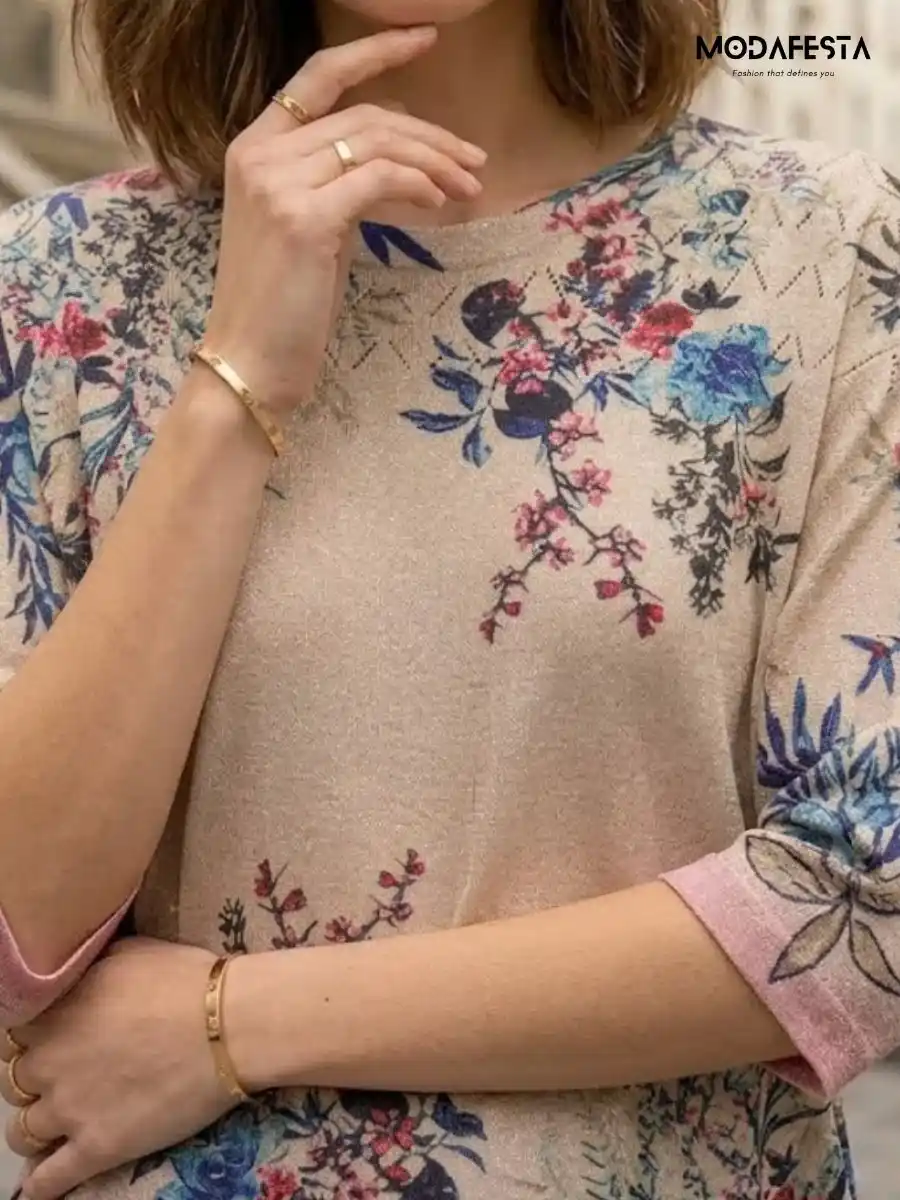 ModaFesta -elegant-shiney-floral-graphic-print-top-1-beige
