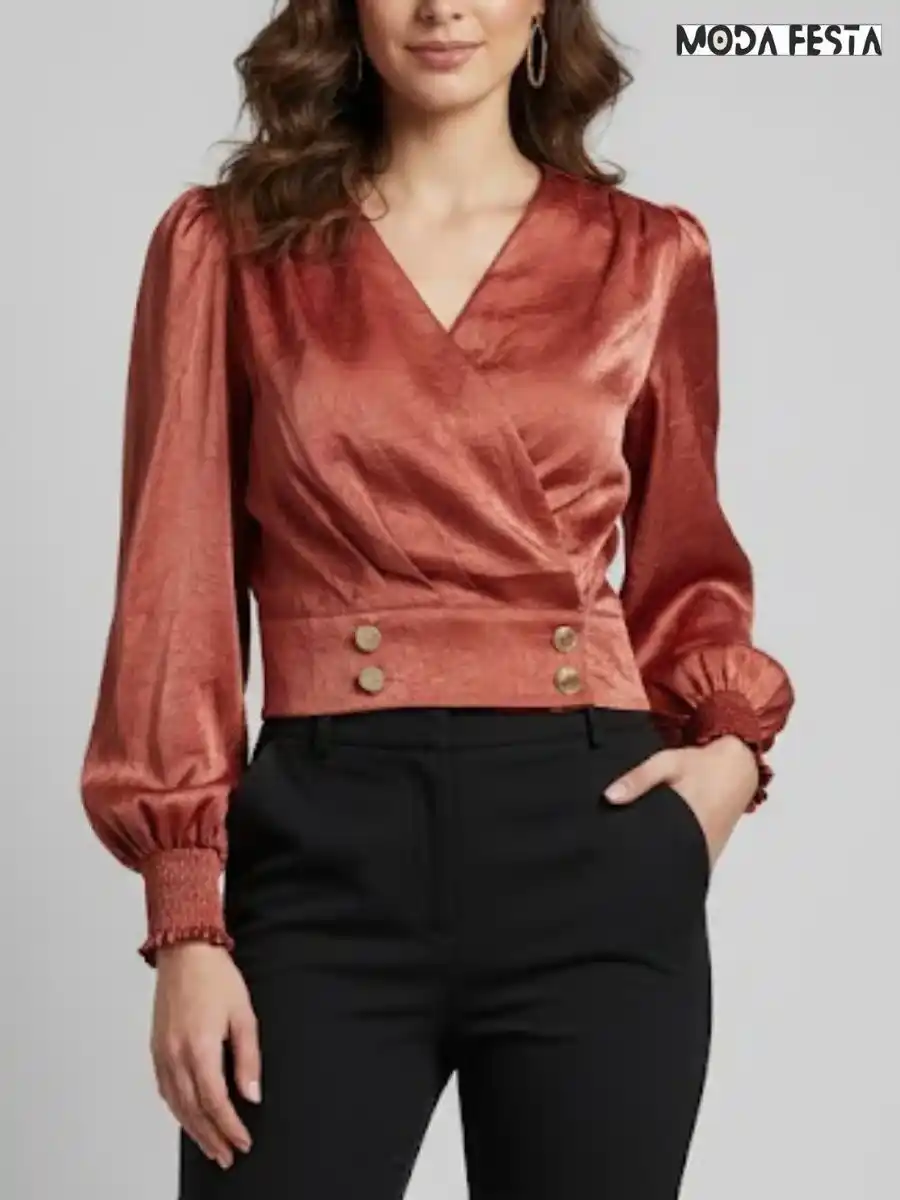 Elegant V Neck Satin Top