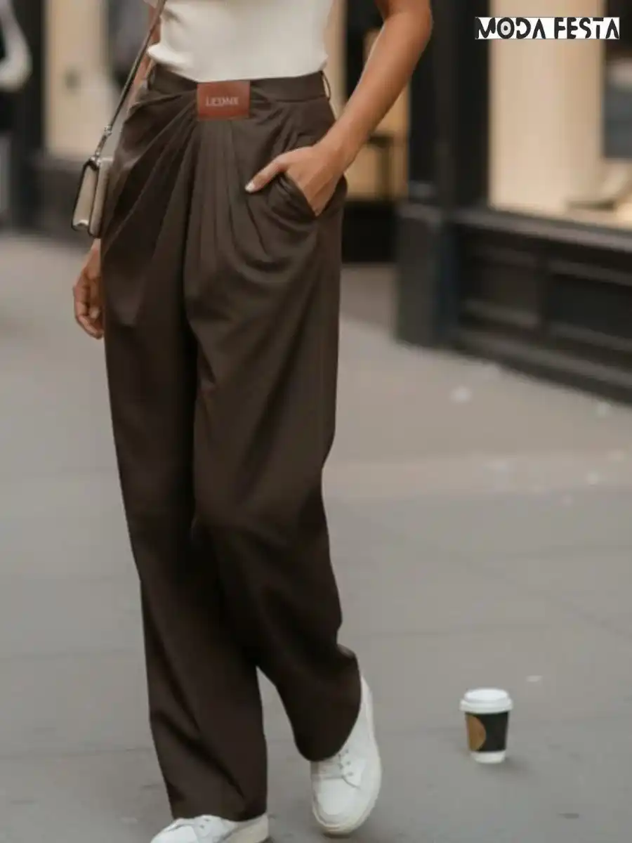 ModaFesta -stylish-front-pleated-trousers-brown