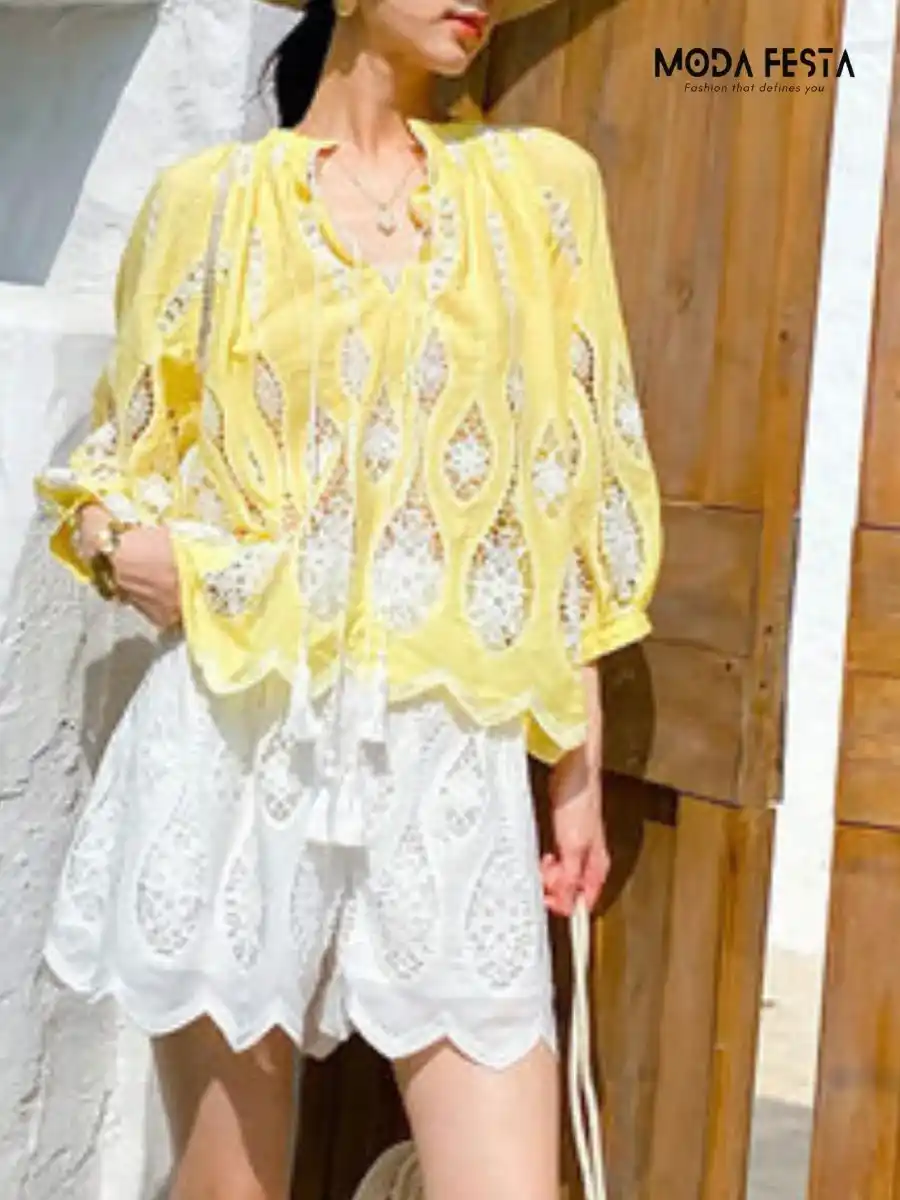 Stylish Lace Up Embroidery Top