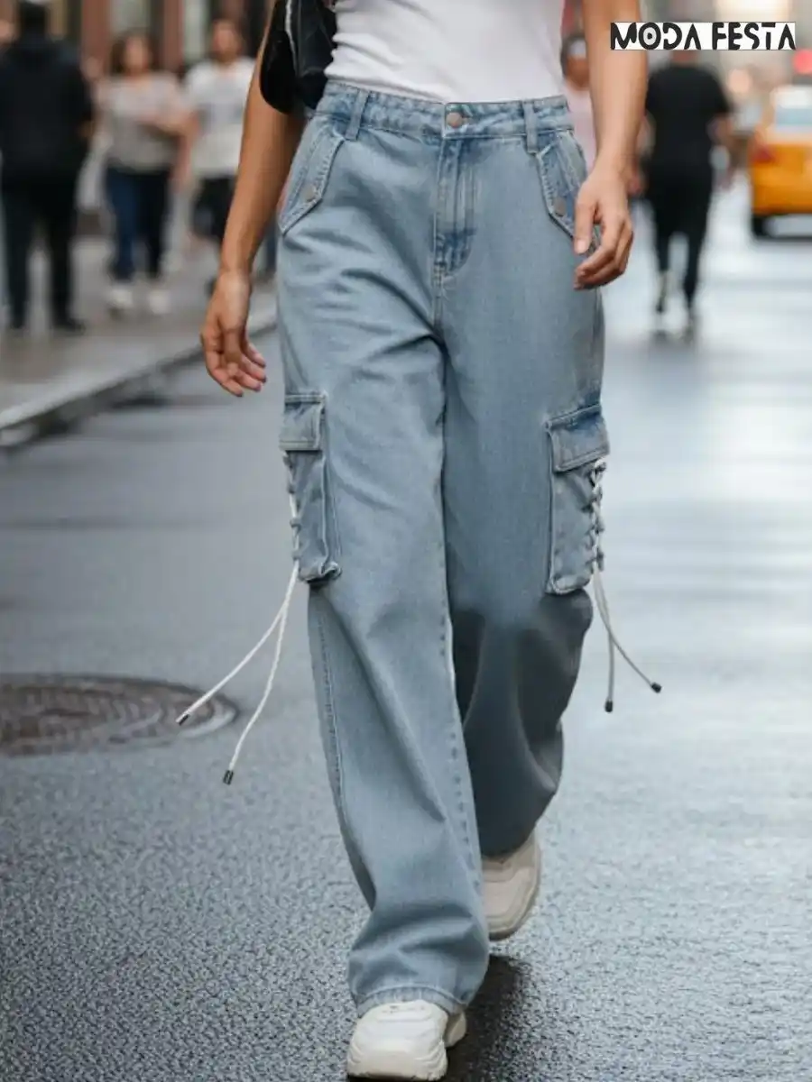 ModaFesta -elegant-lose-fit-cargo-jeans-sky-blue