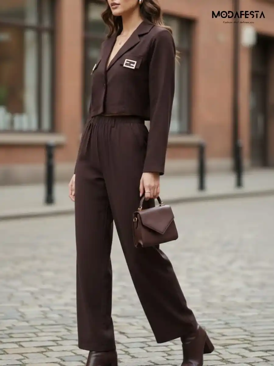 ModaFesta -trendy-midtown-blazer-coord-set-brown