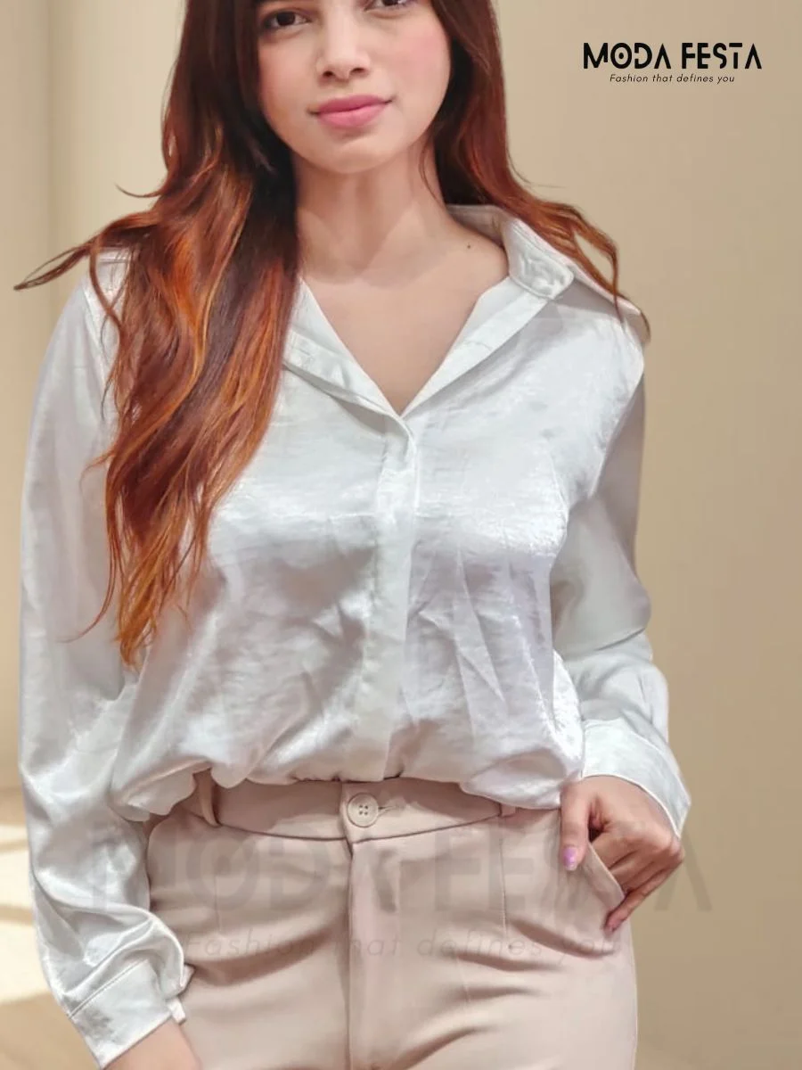 ModaFesta -shiny-white-satin-shirt-white