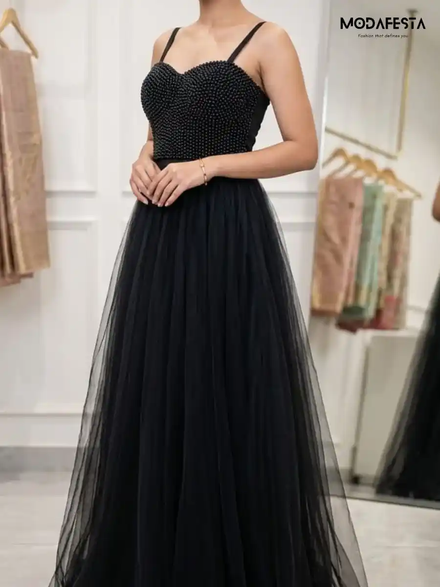 ModaFesta -elegant-embellished-a-line-corset-dress-black