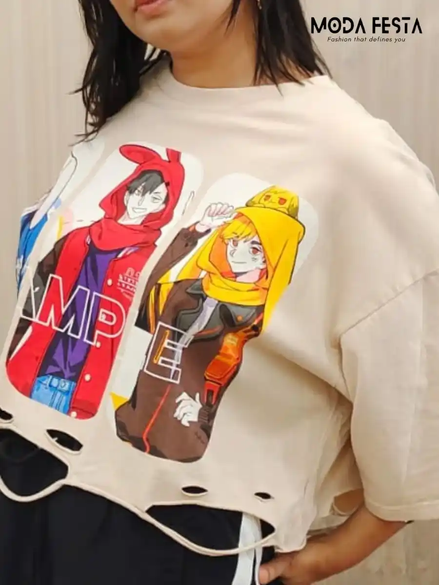 ModaFesta -crop-anime-printed-tee-for-women-beige