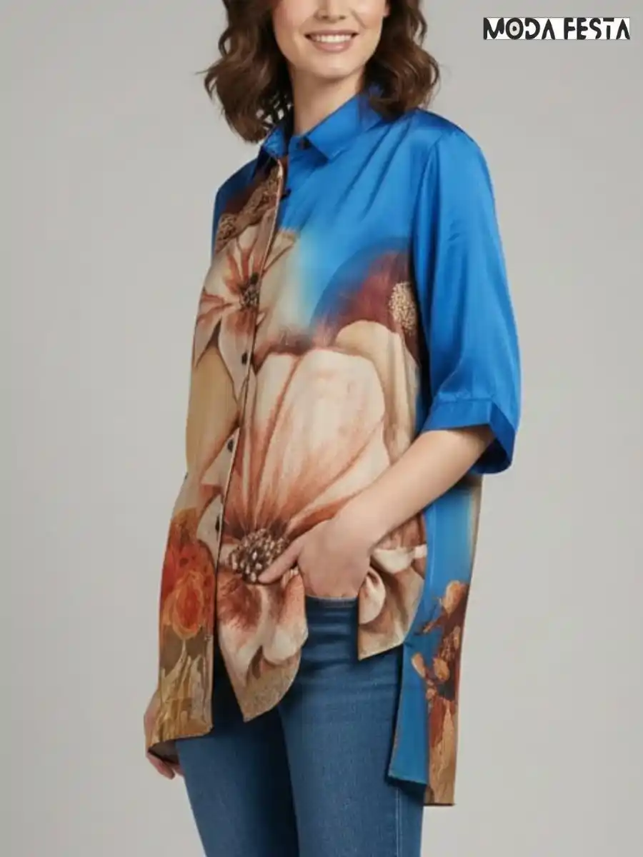 ModaFesta -elegant-chiffon-floral-print-shirt-blue