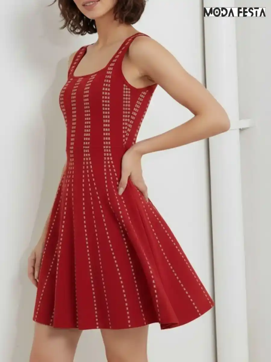 ModaFesta -elegant-stripes-mini-a-line-dress-red
