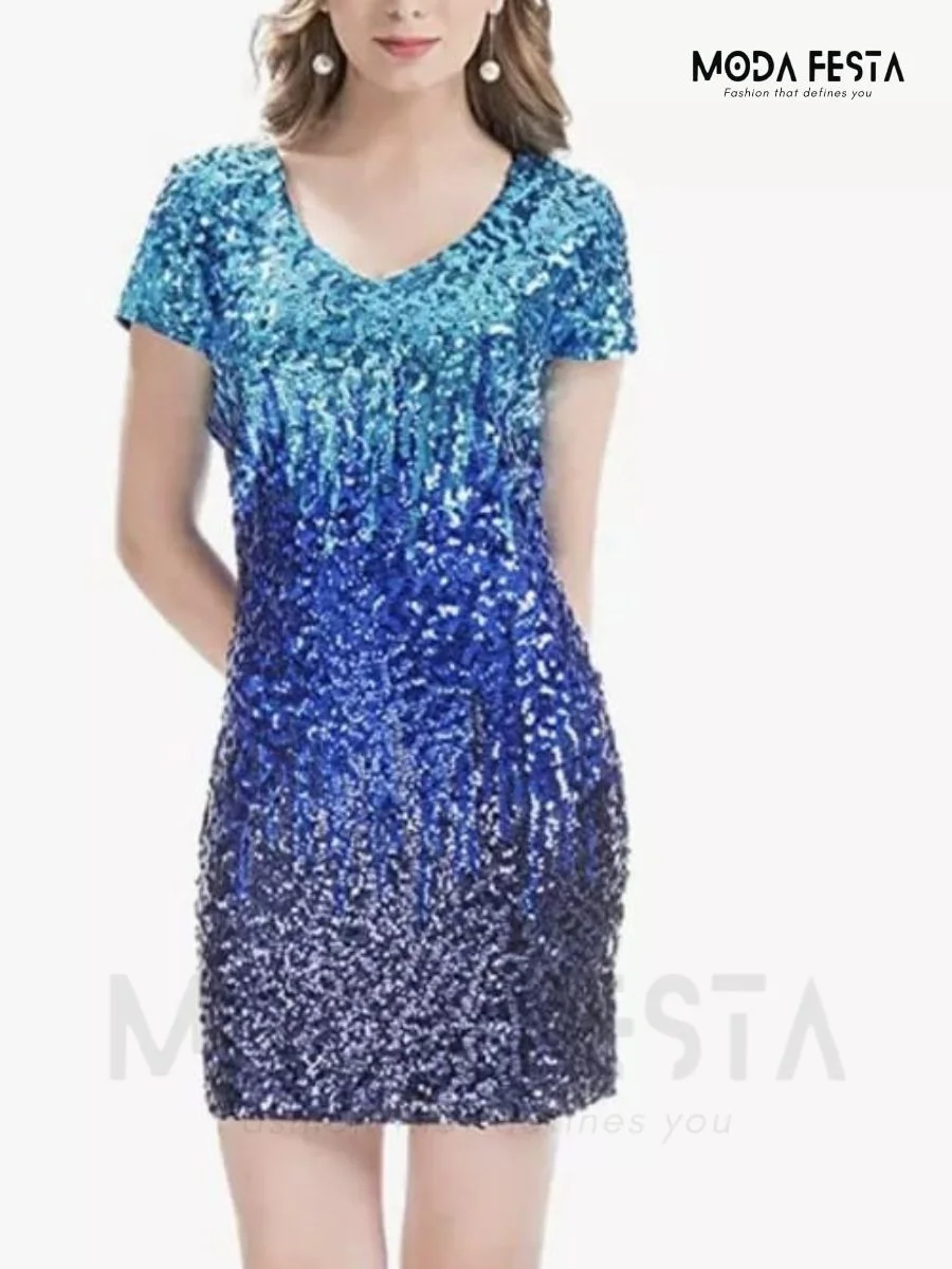 V Neck Sequin dress