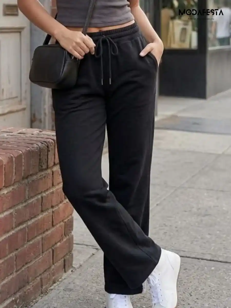 ModaFesta -elegant-sweatpants-boot-cut-style-black