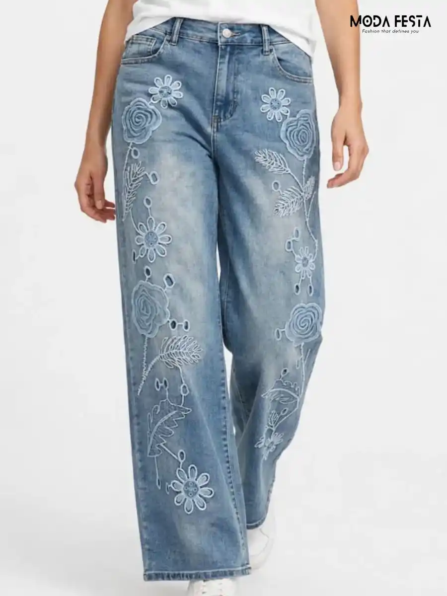 ModaFesta -blue-floral-embroidered-flare-jeans
