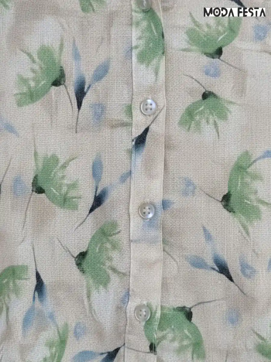 ModaFesta -elegant-floral-print-linen-shirt-beige-green