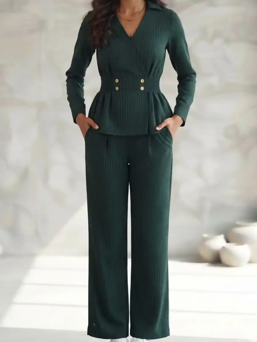 ModaFesta -emerald-pinstripe-peplum-coord-set