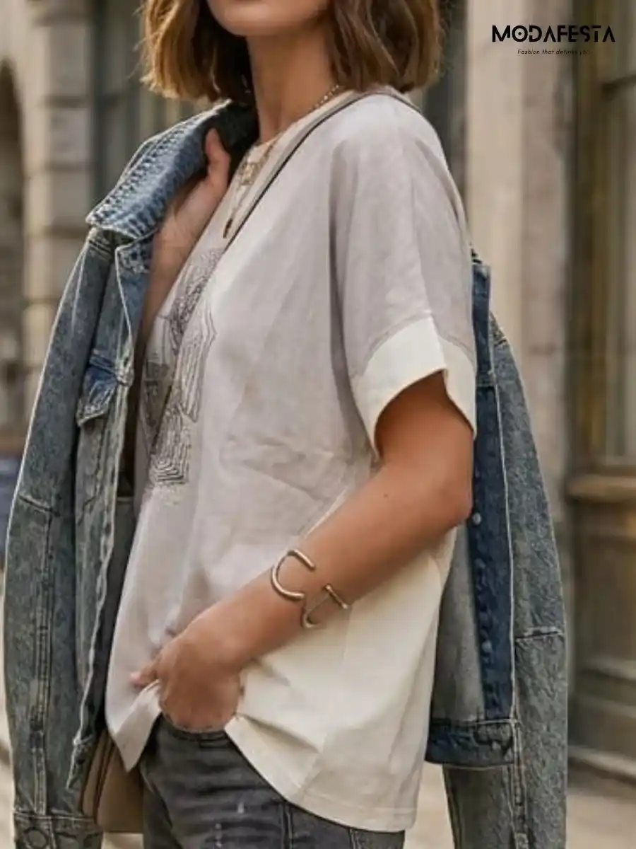 ModaFesta -elegant-geometric-graphic-over-size-top-beige