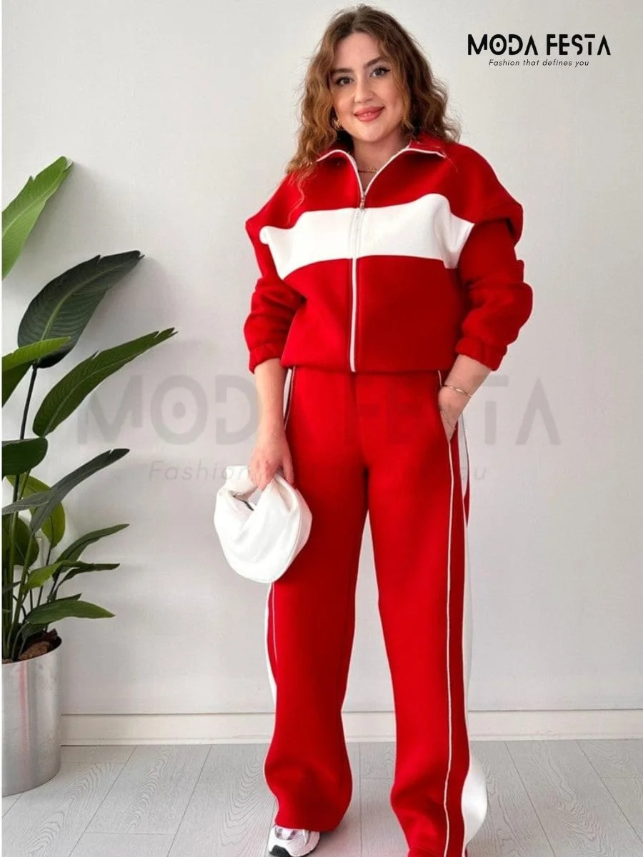 ModaFesta -woollen-zipper-coord-set-red