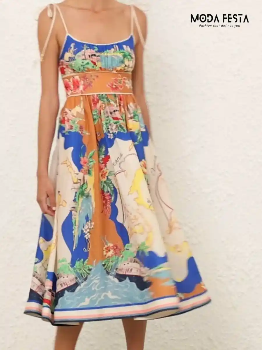 ModaFesta -spaghetti-floral-print-a-line-dress-orange