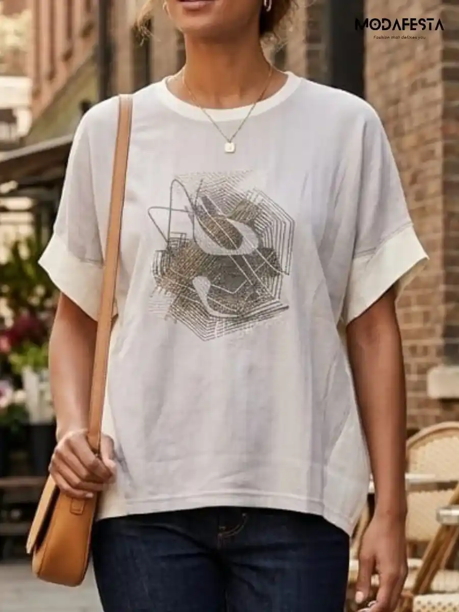 ModaFesta -elegant-geometric-graphic-over-size-top-beige