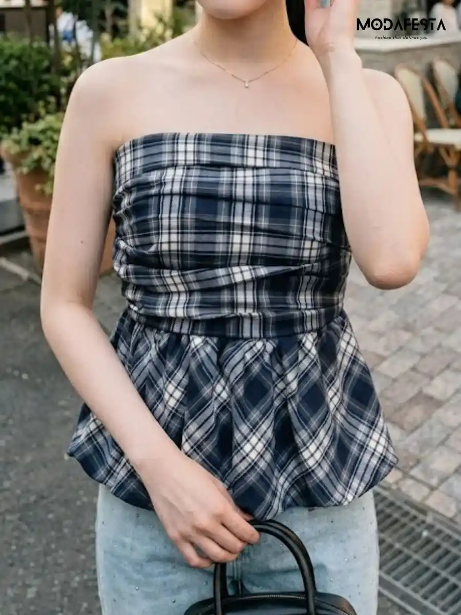 ModaFesta -elegant-chex-tube-top-black