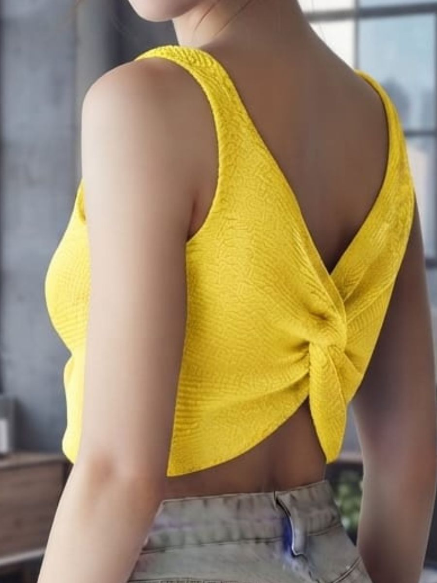 ModaFesta -sunshine-yellow-ribbed-knit-twist-back-tank-top