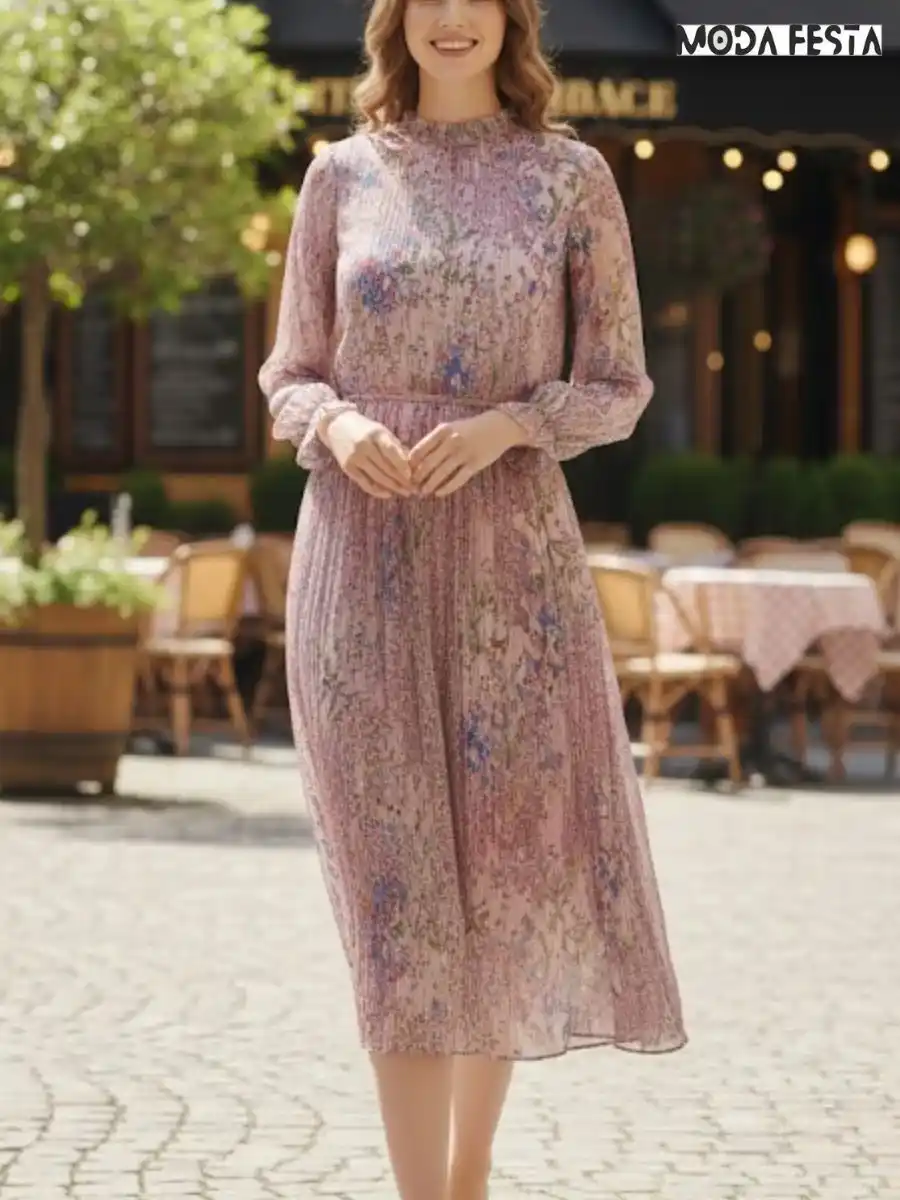 ModaFesta -elegant-floral-print-dress-pink