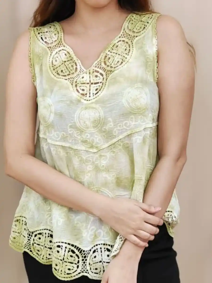 ModaFesta -chikankari-sleevless-top-green