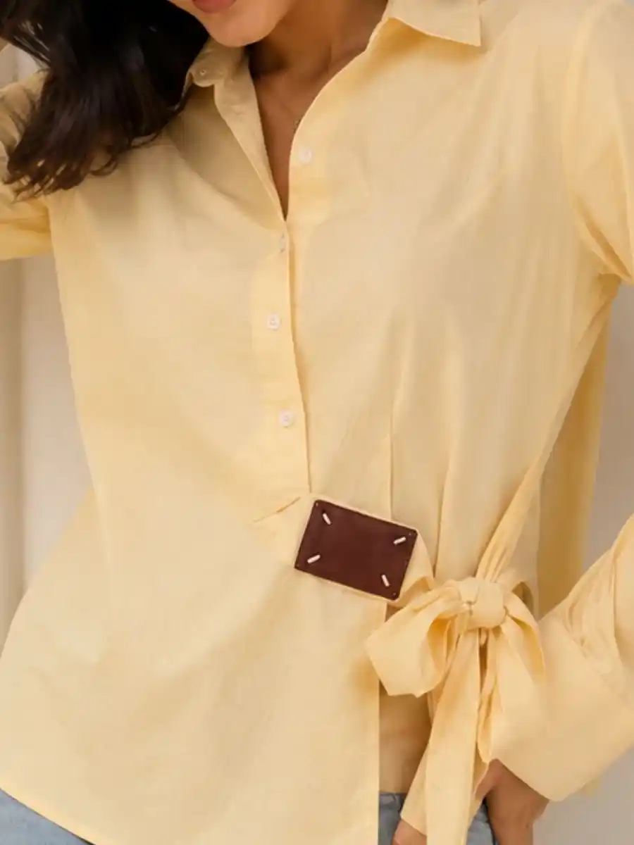ModaFesta -classic-yellow-cotton-long-sleeve-shirt-with-side-tie