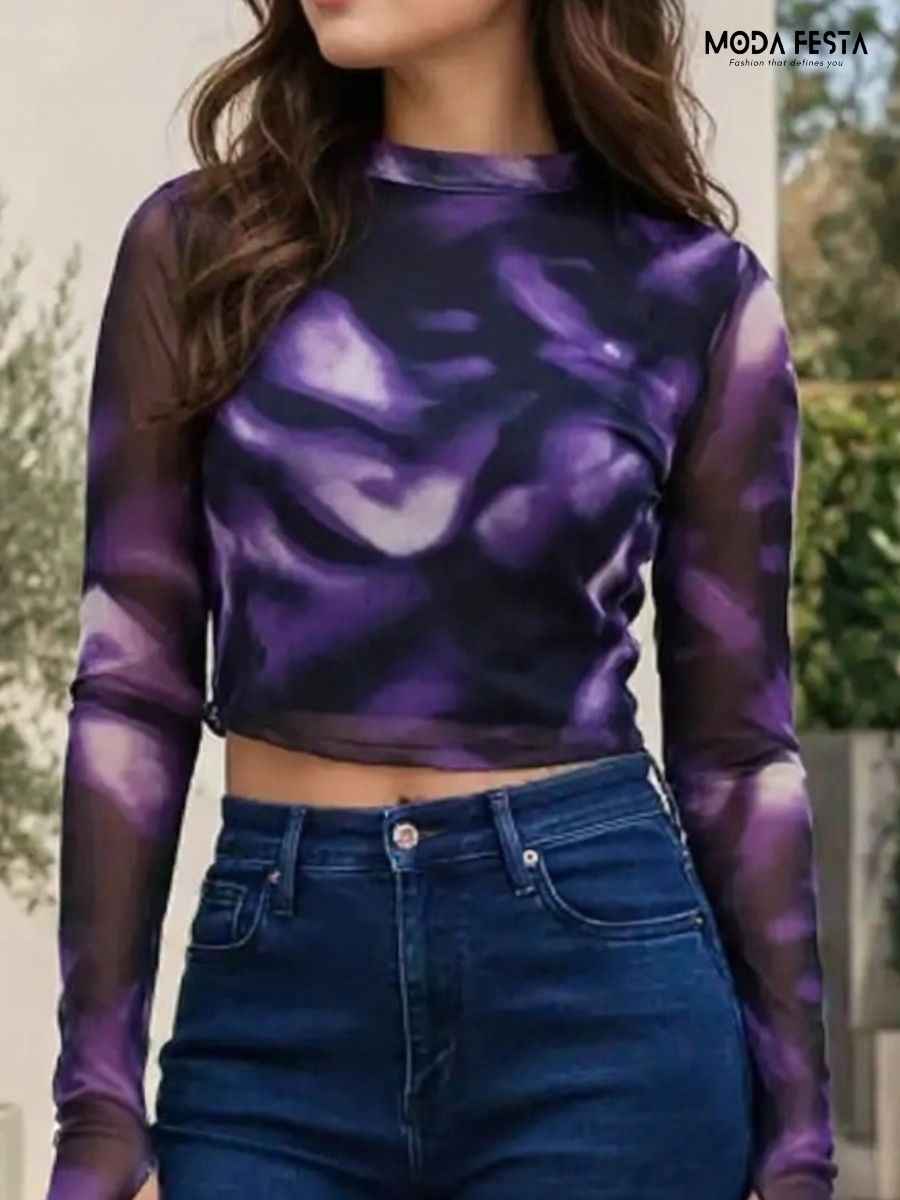 ModaFesta -purple-marble-mesh-top-crop-top