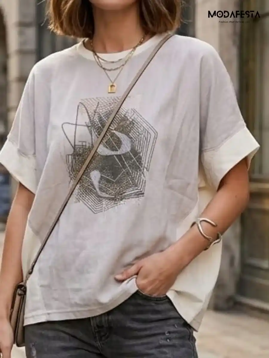 Elegant Geometric Graphic Over Size Top