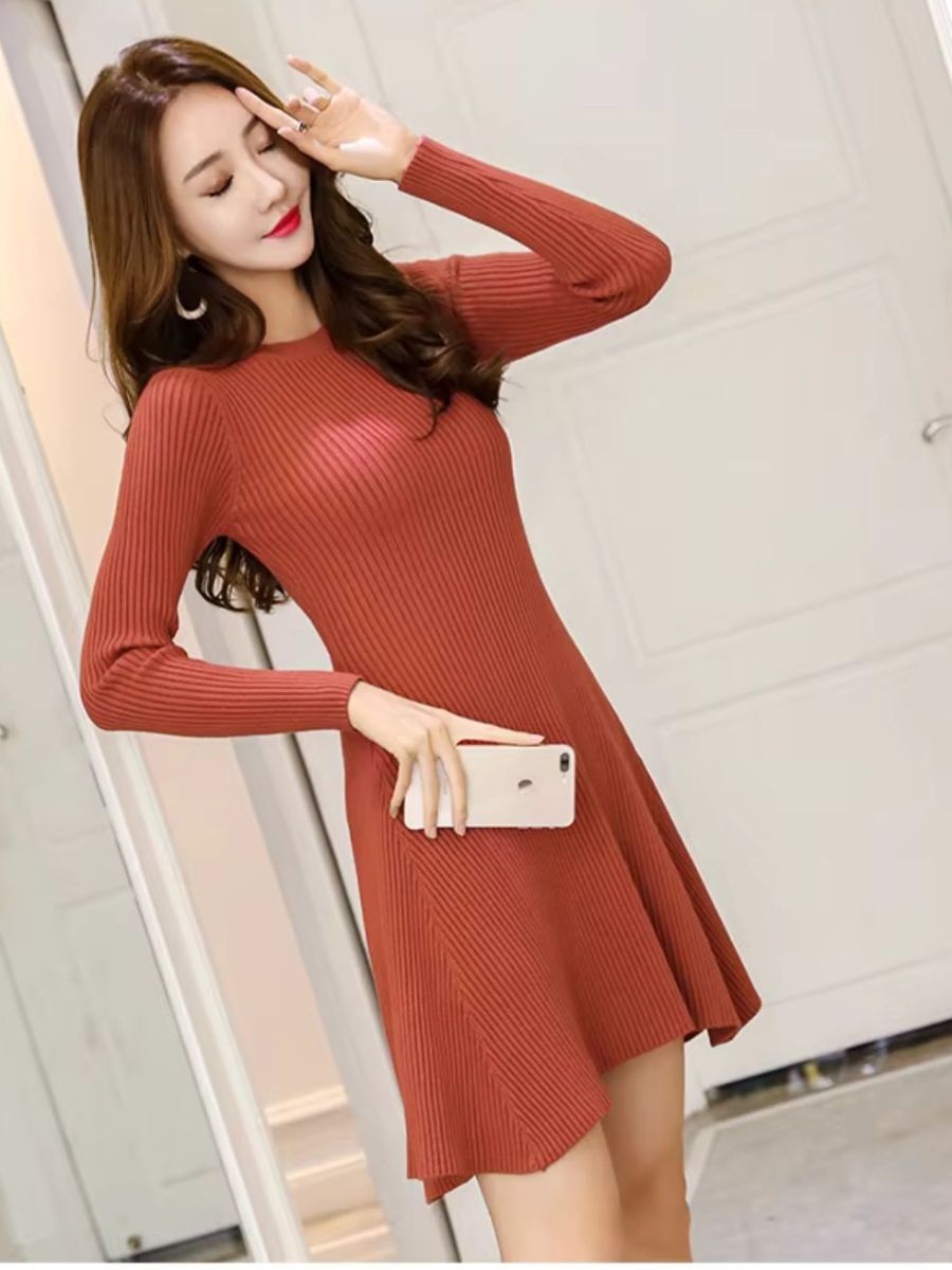 ModaFesta -knitted-bodycon-dress-orange