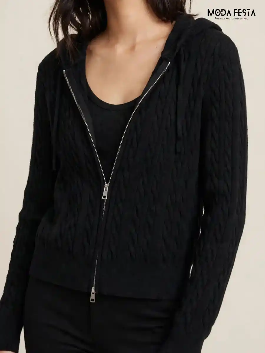 Cable Knit Zip-Up Hoodie
