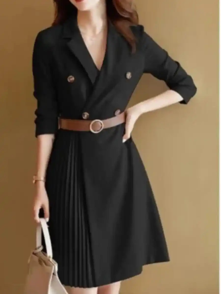 Pleated Blazer Dress With Belt