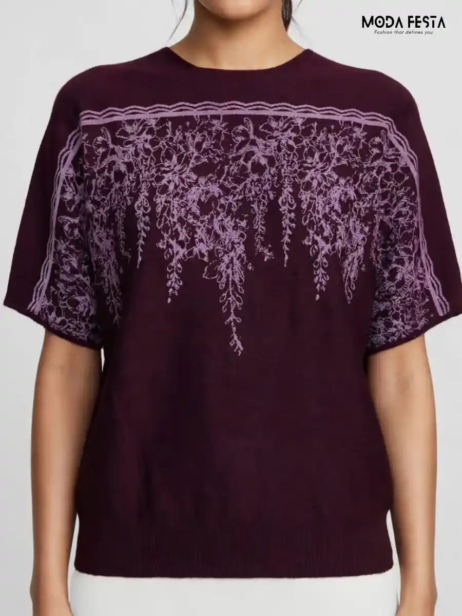 ModaFesta -plum-purple-floral-printed-knit-top