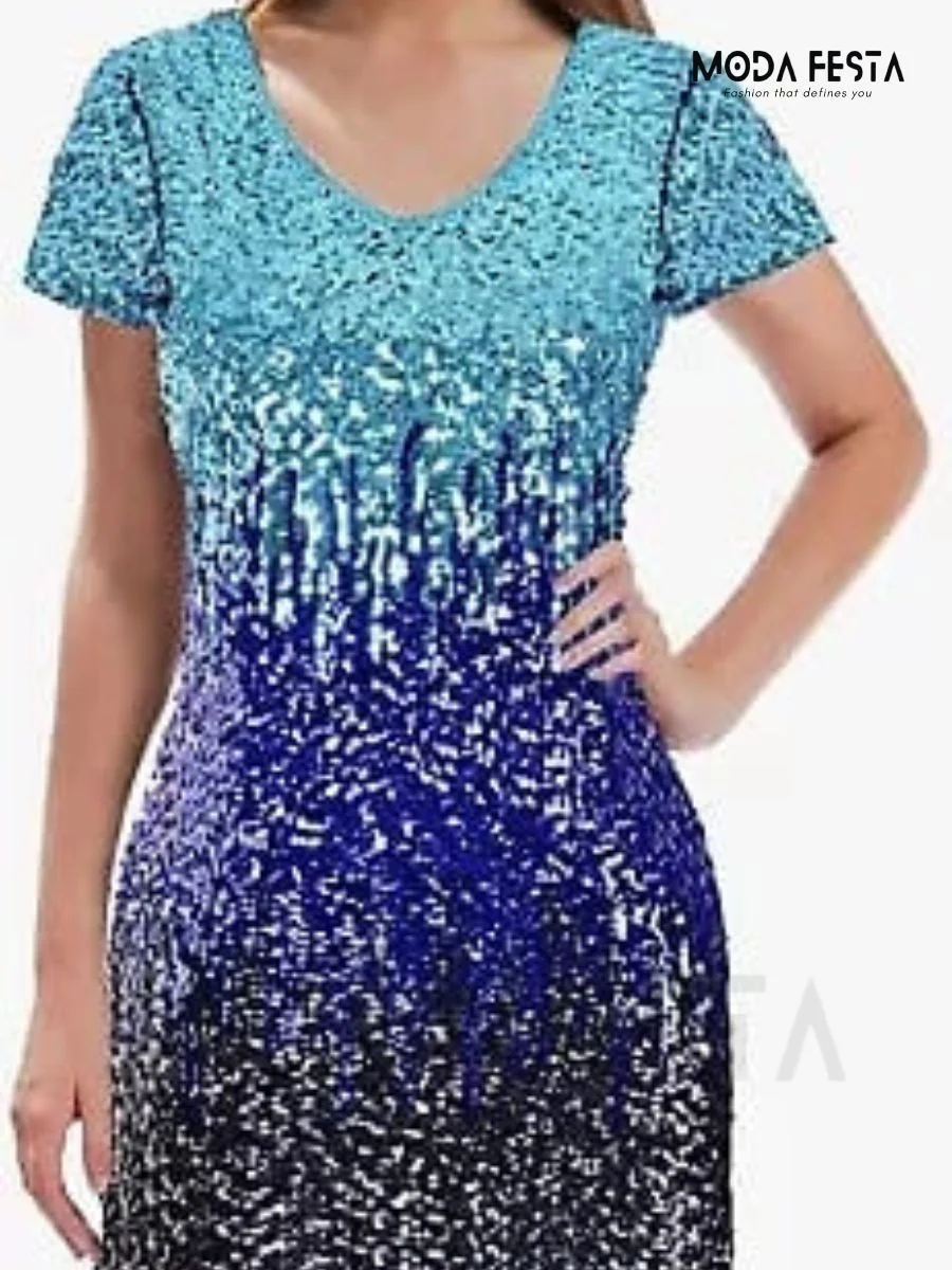 ModaFesta -v-neck-sequin-dress-blue