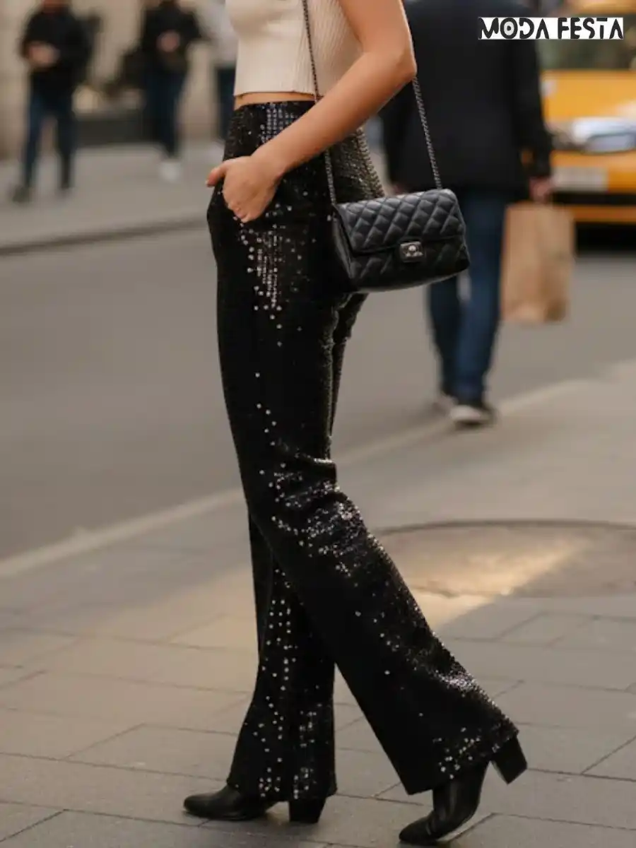 ModaFesta -stylish-black-sequin-flared-pants