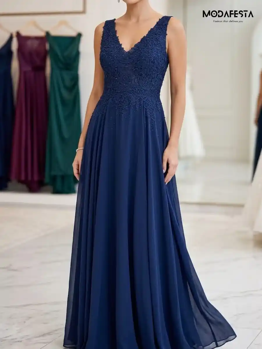 Elegant V Neck Floral Lace Gown