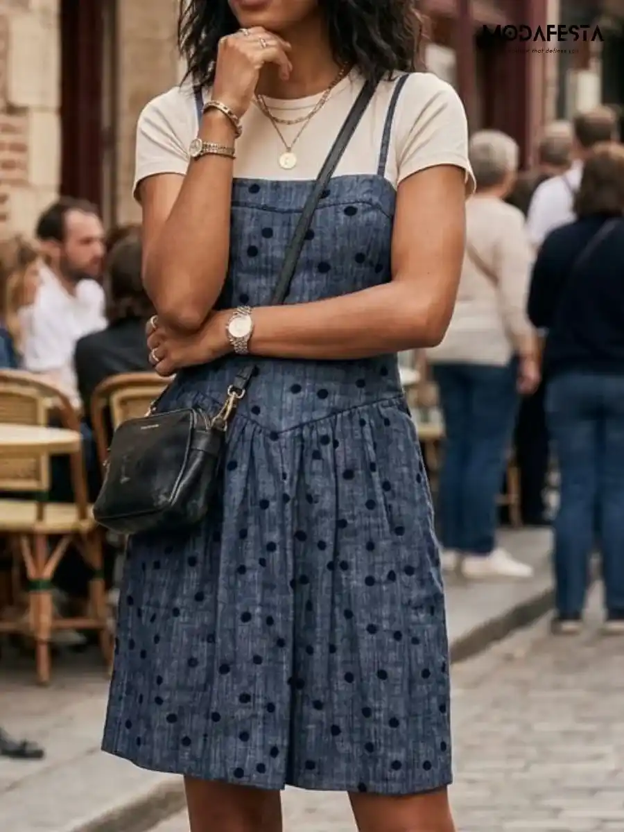 ModaFesta -stylish-polka-dot-short-dress-grey